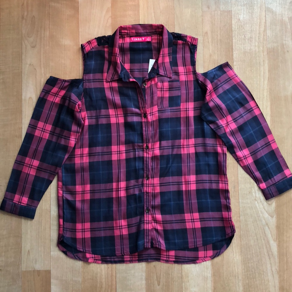 Tinsey Cold-Shoulder Plaid Shirt, Big Girls